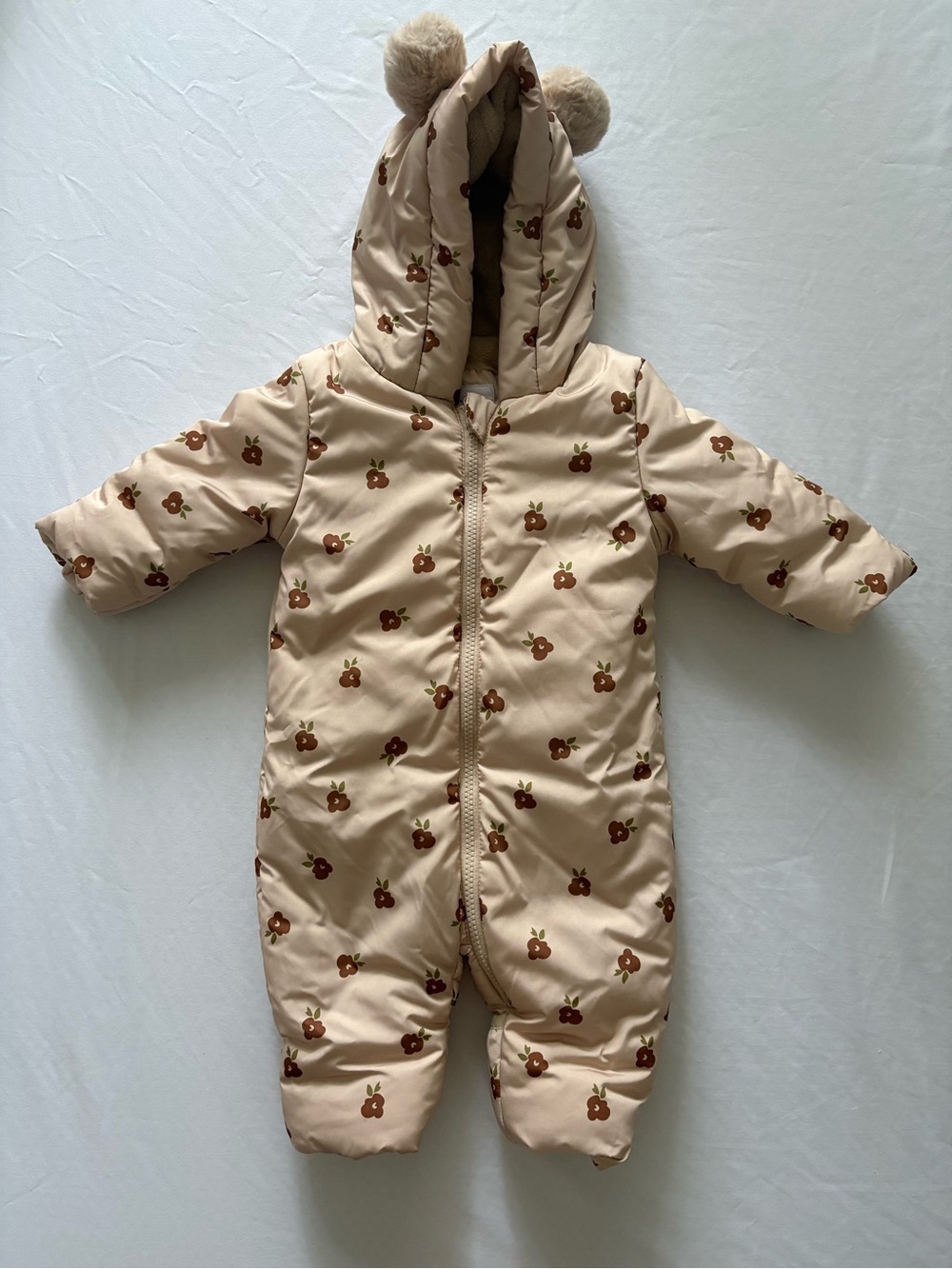 LIV&LOTTIE-Infant Cream Puffer One-Piece Snowsuit with Hood and Ear Details
